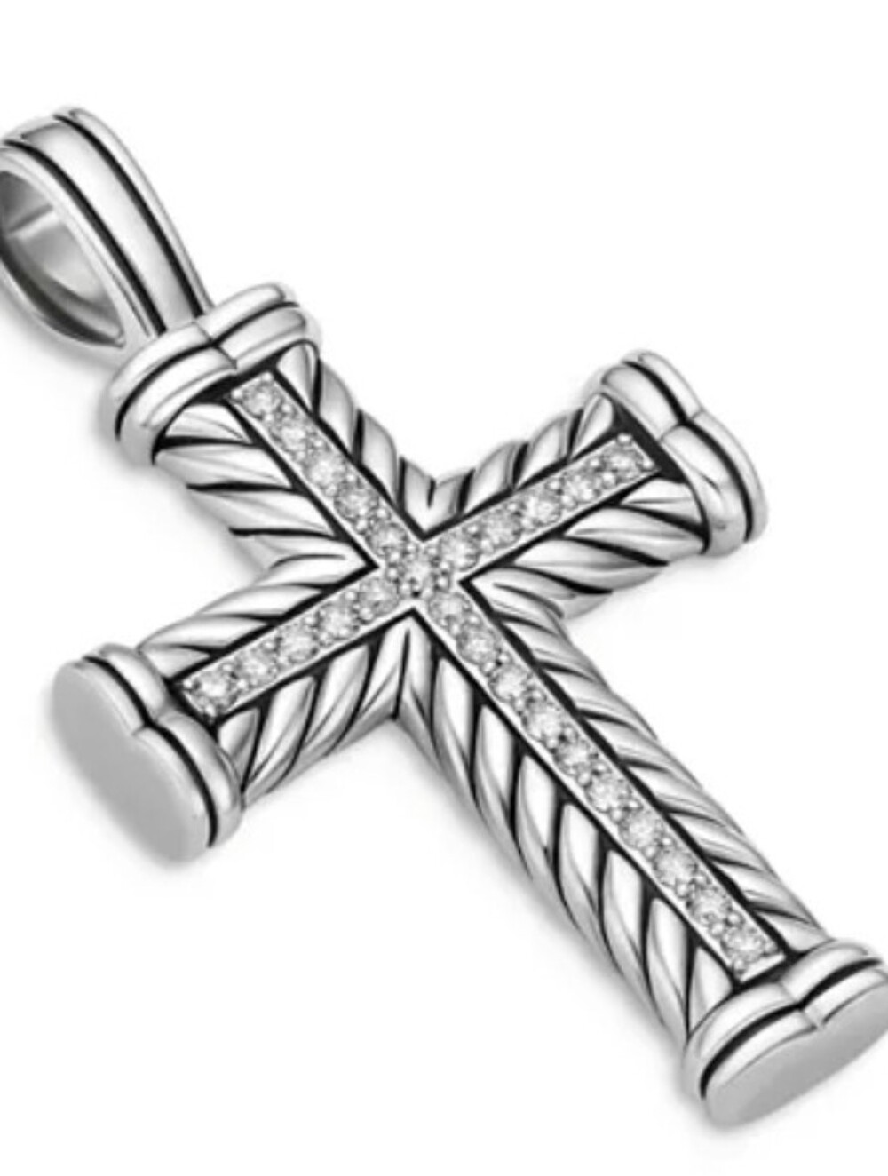 David Yurman Silver Cross Pendant with Pave Diamonds - Picture 2 of 8